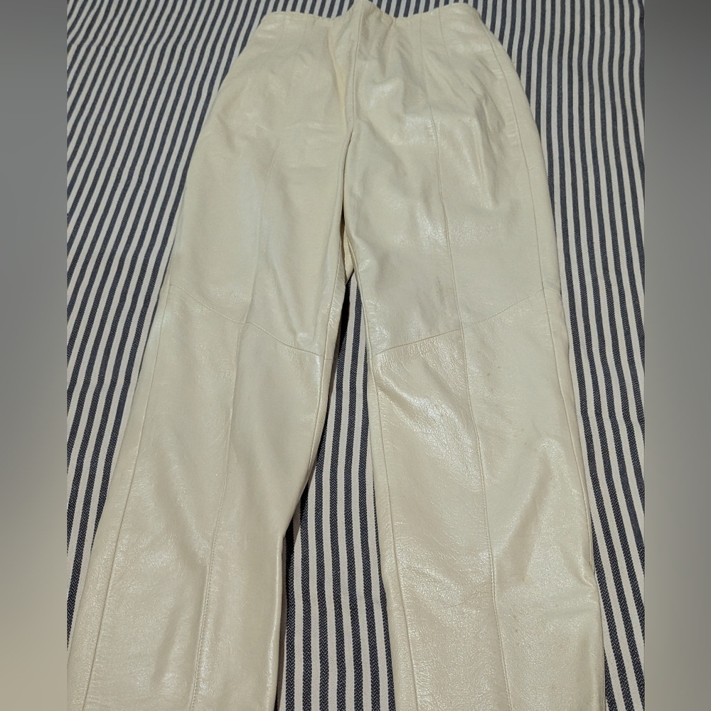 Vintage Cream Real Leather Pants And Vest Set